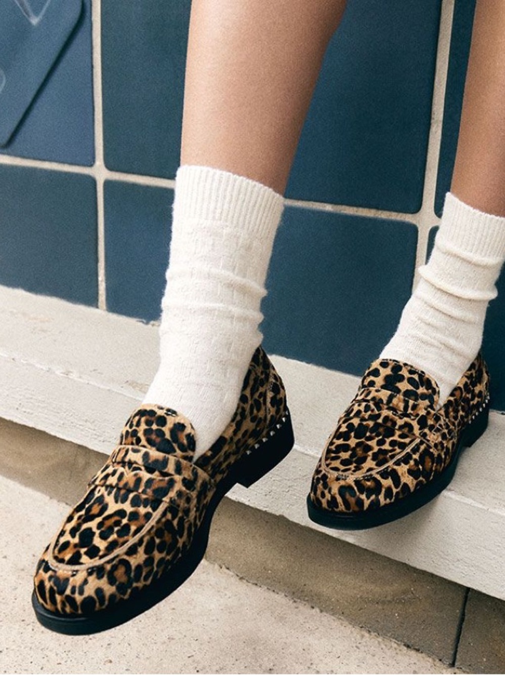 ASH Winona Leopard Calf Hair Studded Penny Loafers 7 NWOT